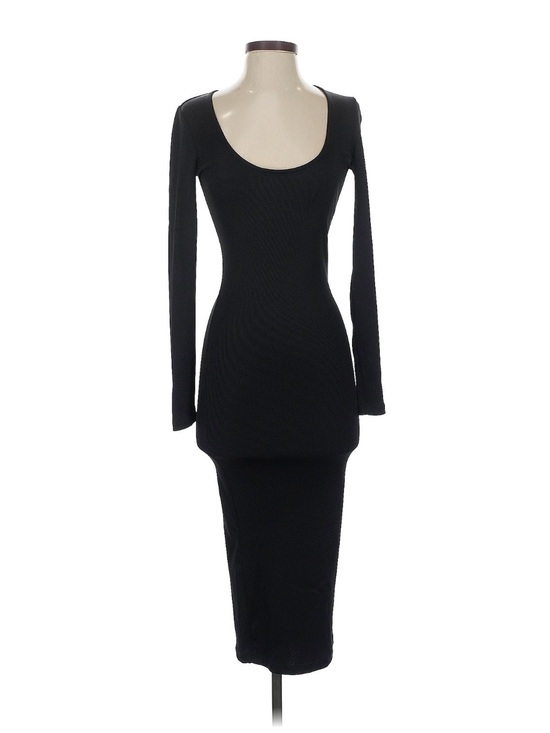 Anine Bing Dresses & Skirts - Anine Bing Black Ribbed Scoop-Neck Long Sleeve Midi Dress